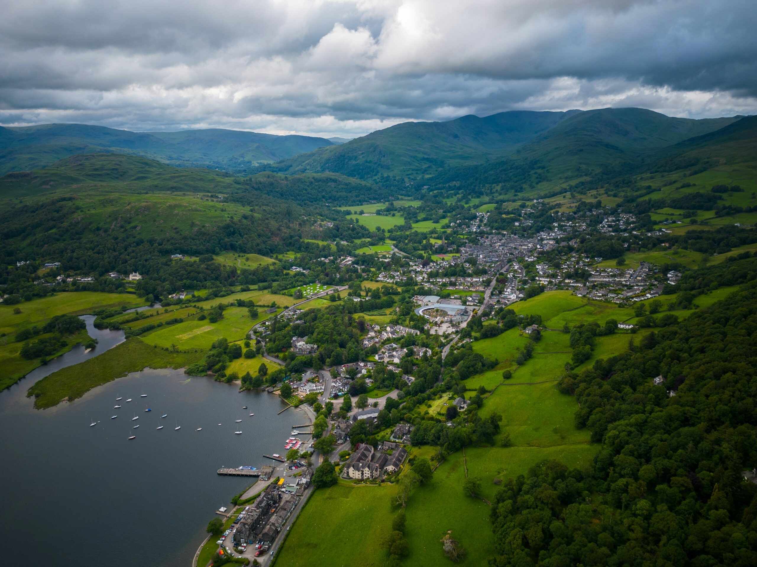 Traditional Lake District countryside with stone walls and sheep