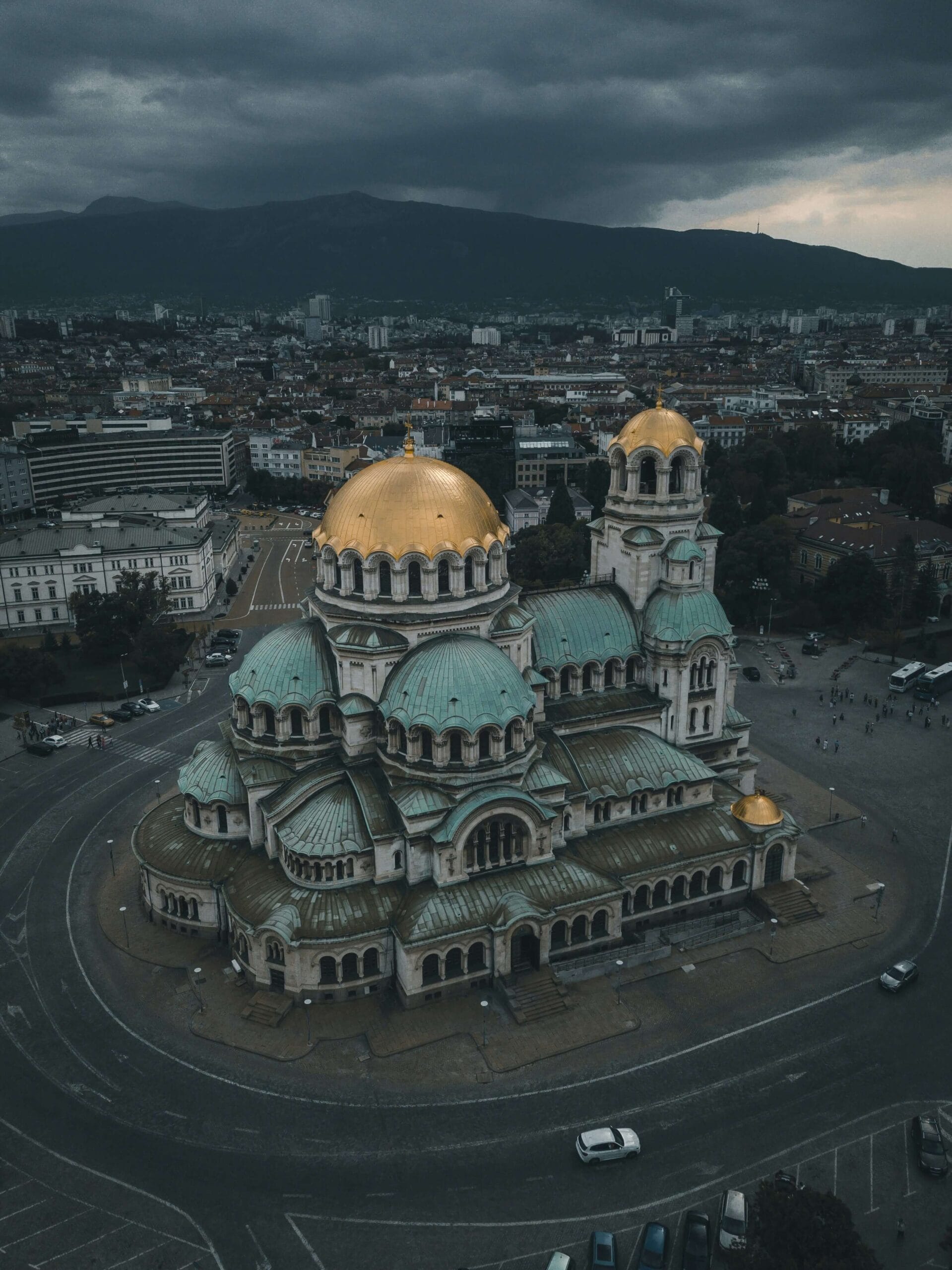 Sofia Bulgaria cityscape with Alexander Nevsky Cathedral