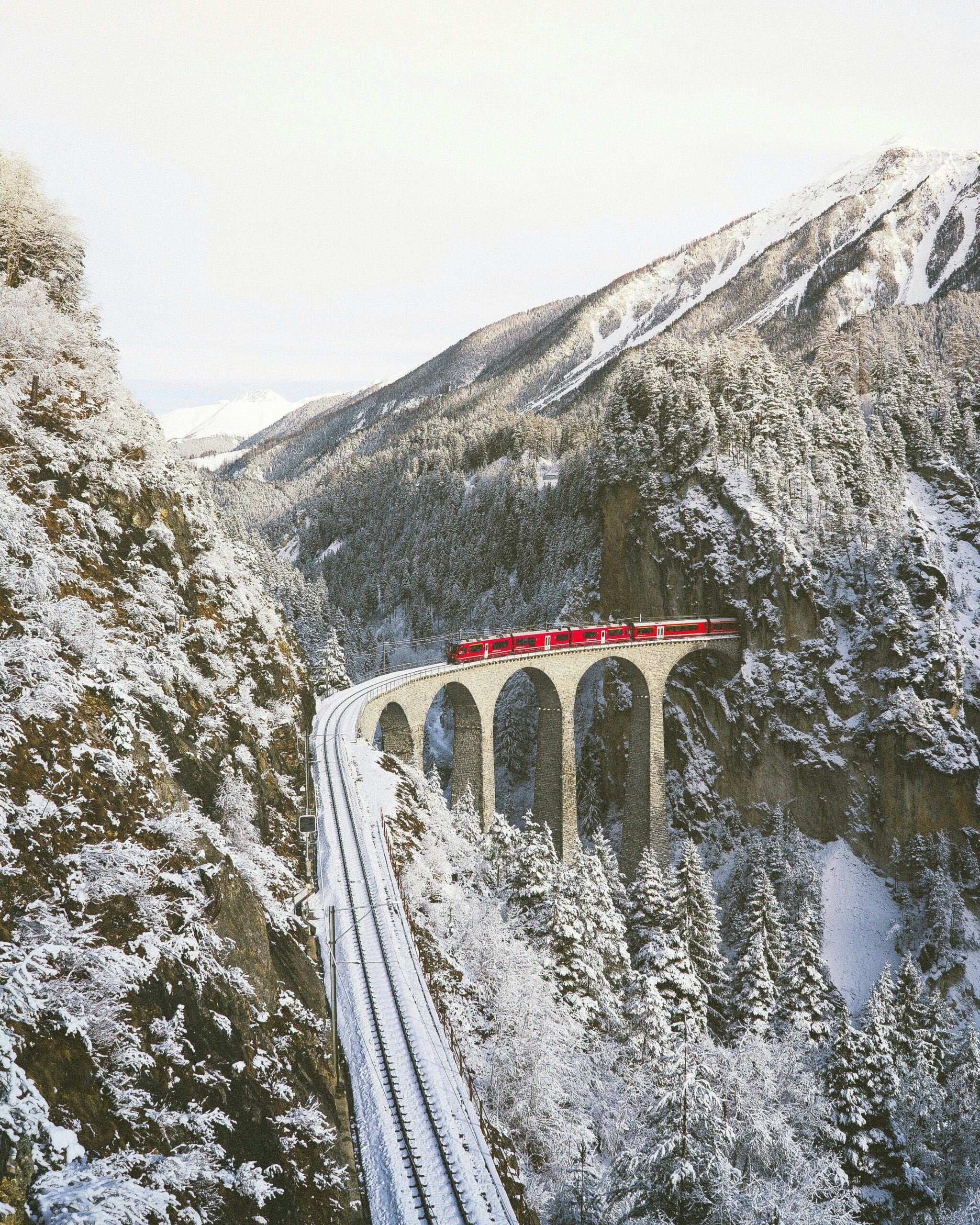 Swiss mountain train journey through Alps