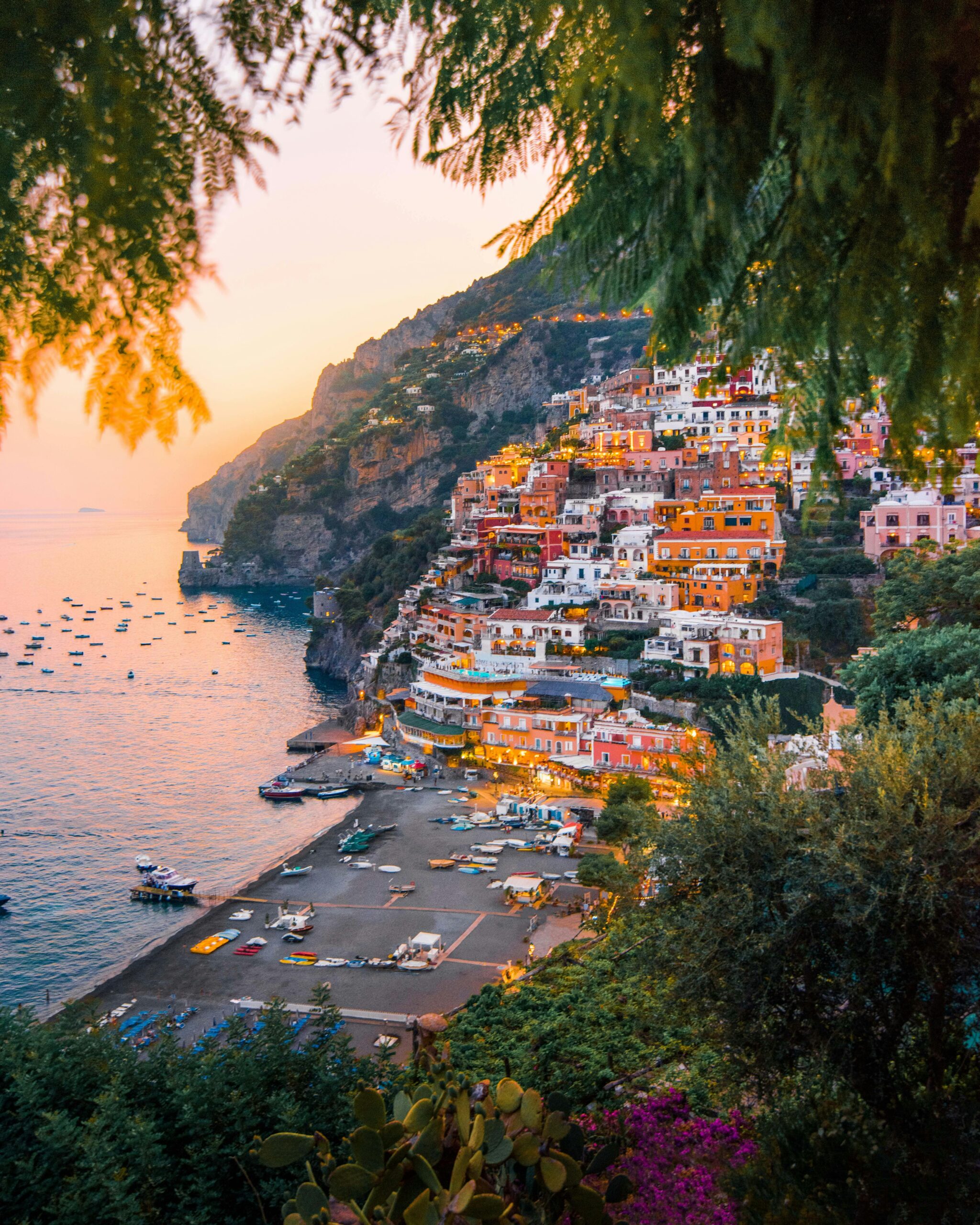 Positano beach with colorful houses