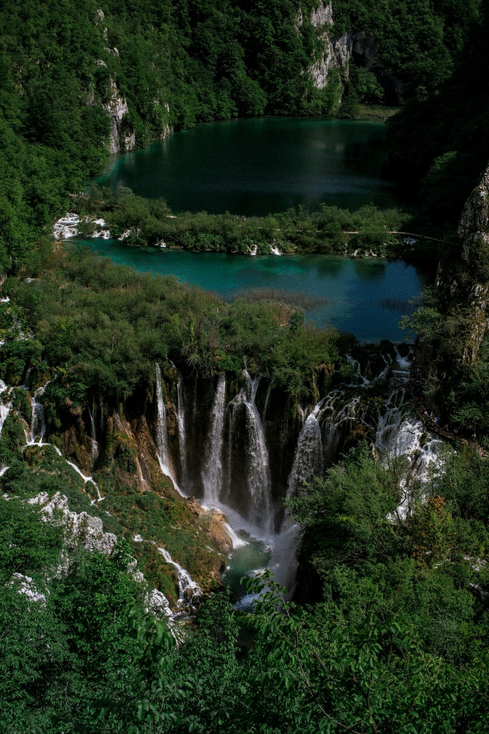 Plitvice Lakes waterfalls early morning