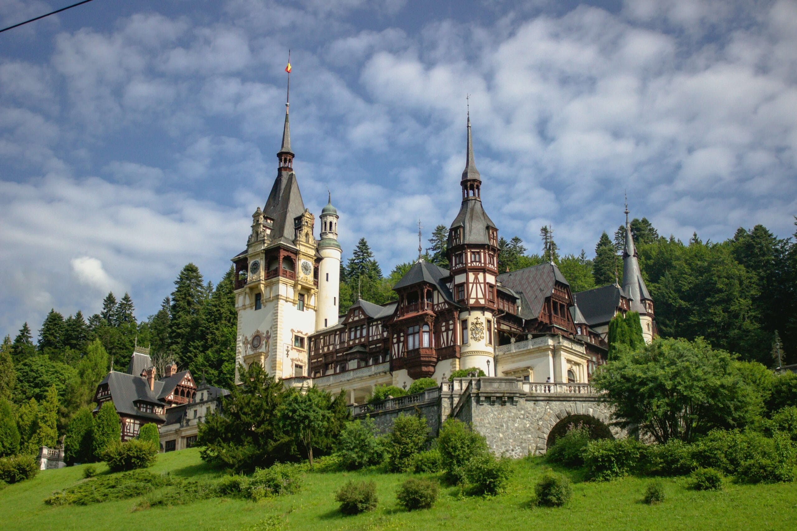 Romanian Castle in misty landscape