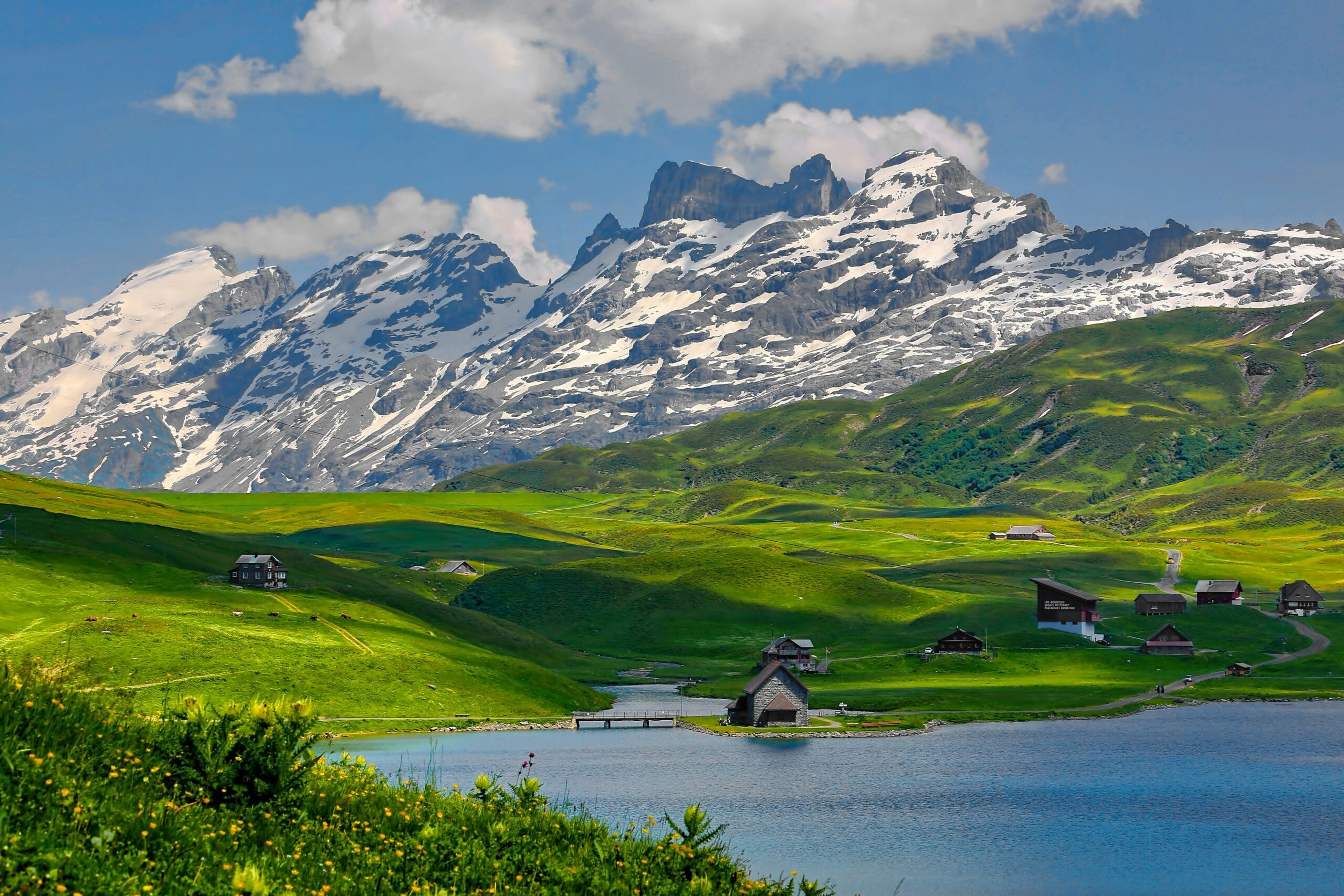 Geneva Cointrin Airport exterior with Swiss Alps in background