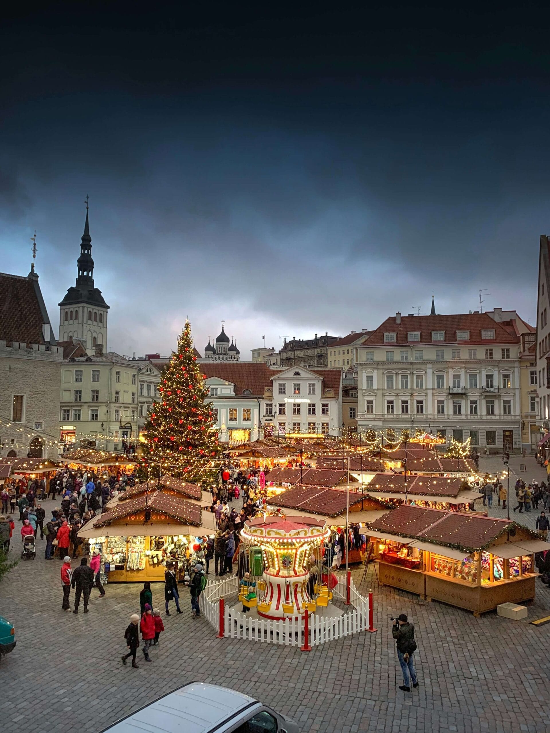 Christmas market evening atmosphere with lights