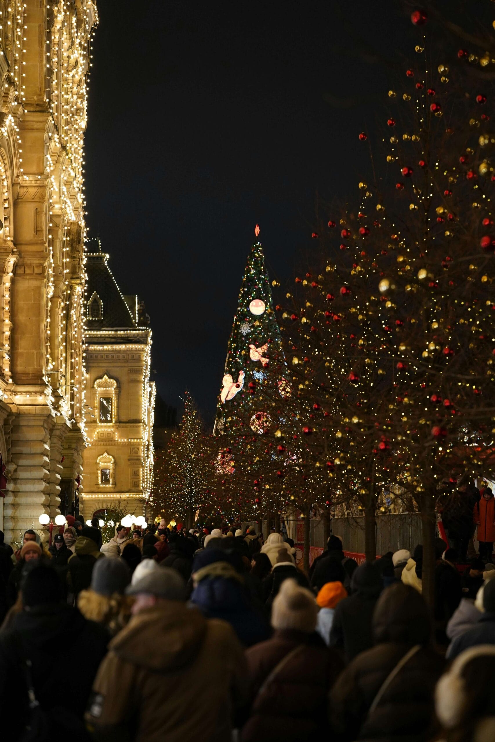 European Christmas market stalls with traditional crafts