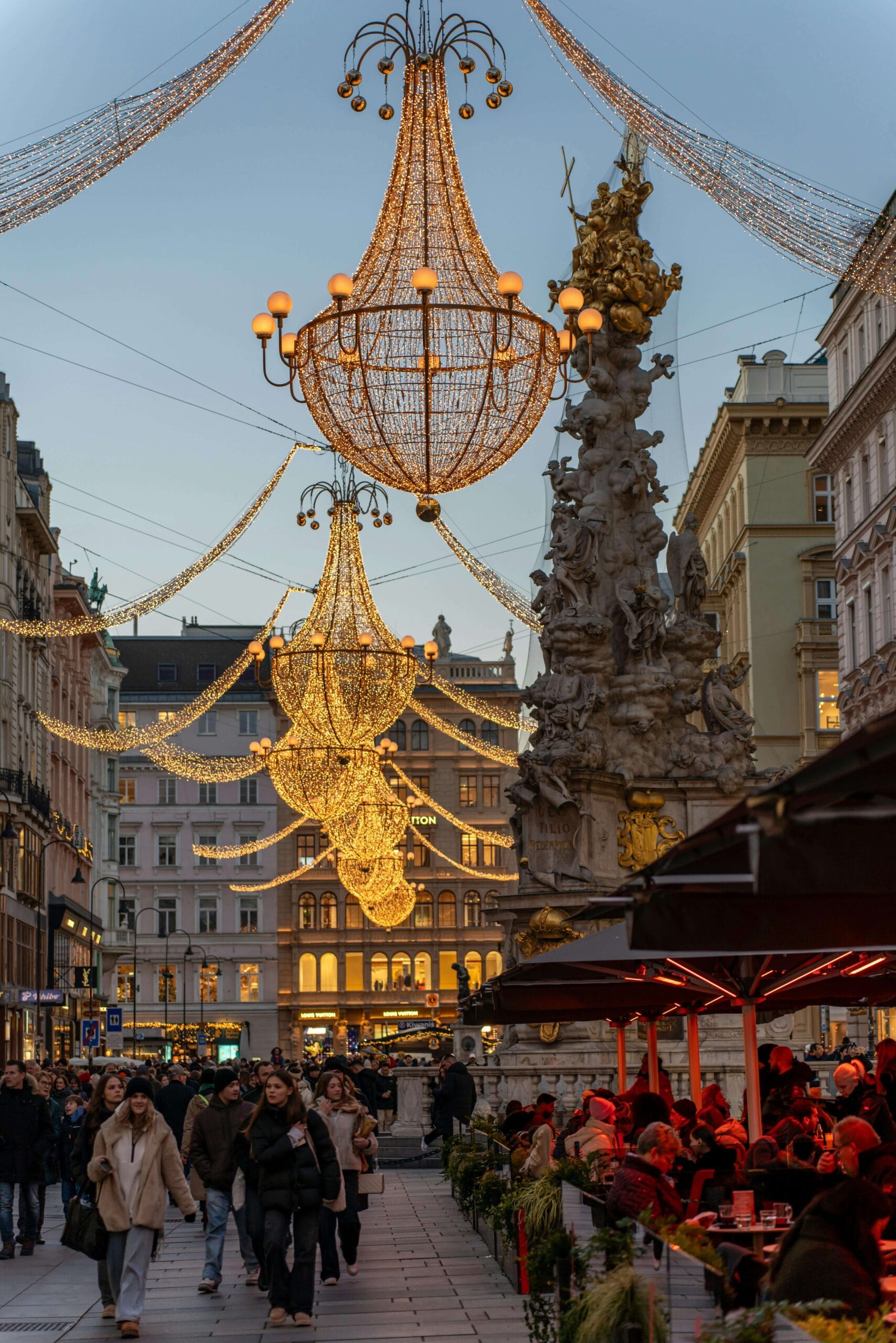 Traditional Christmas market with wooden stalls